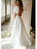 Puffy Sleeves Ivory Taffeta Wedding Dress With Detachable Bow